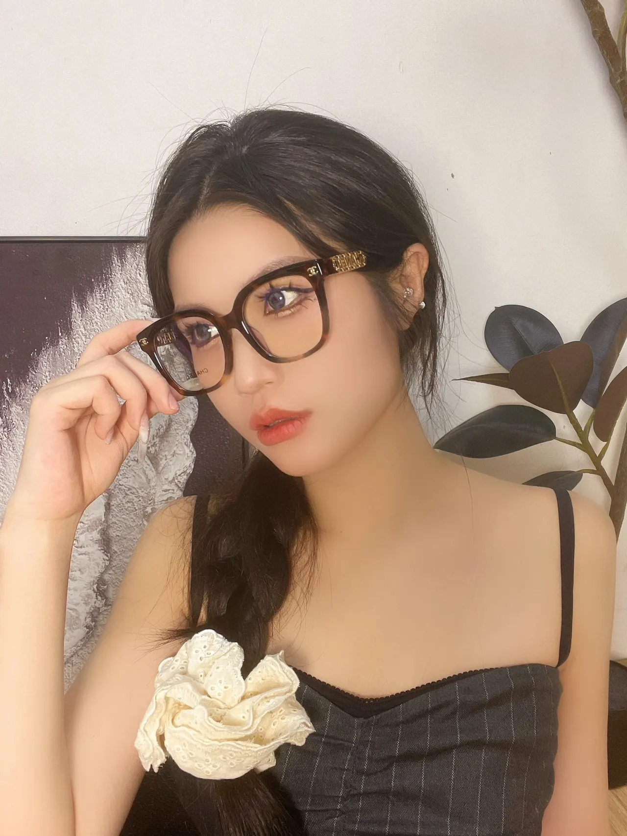 Chanel Beige Gold Oversized Rectangular Translucent Acetate Optical Glasses 6