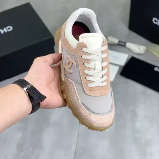 Chanel Beige Gray Mixed-Material Upper Suede And Mesh Lifestyle Sneakers