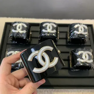 Chanel Black White Glossy Lacquer Enamel CC Logo Wristlet