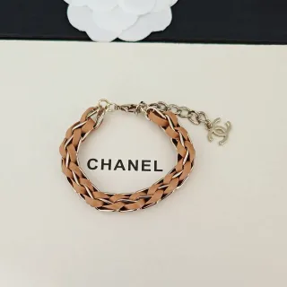 Chanel Braided Leather and Gold-Tone Chain Bracelet