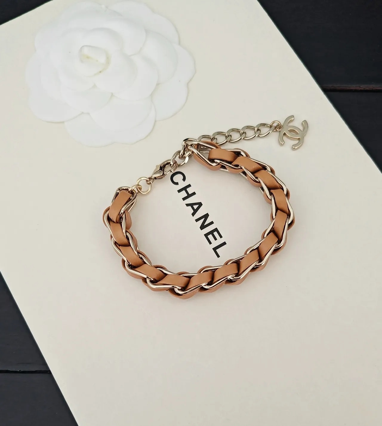 Chanel Braided Leather and Gold-Tone Chain Bracelet 2