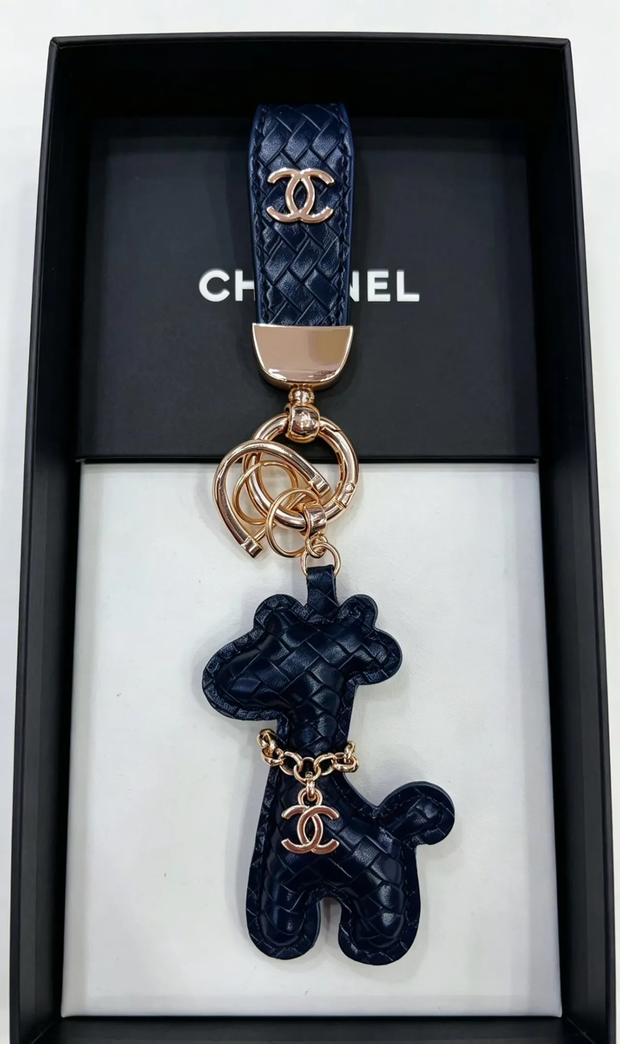 Chanel Cactus Charm Keyring Blue Woven Leather Interlocking CC Logo Handbag 3