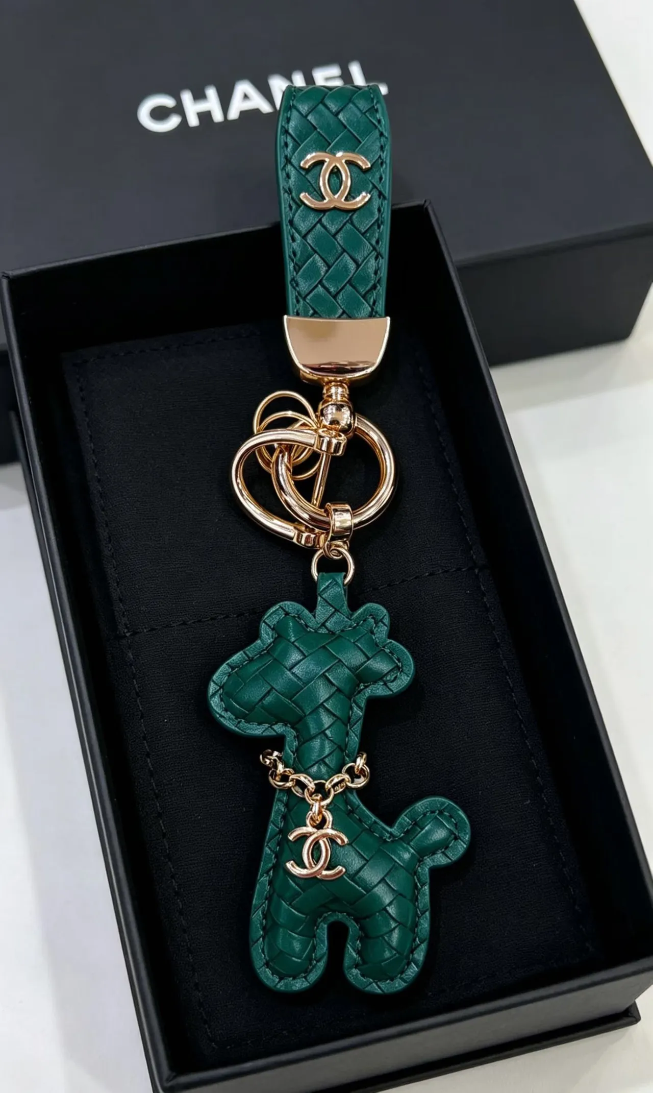 Chanel Cactus Charm Keyring Blue Woven Leather Interlocking CC Logo Handbag 4