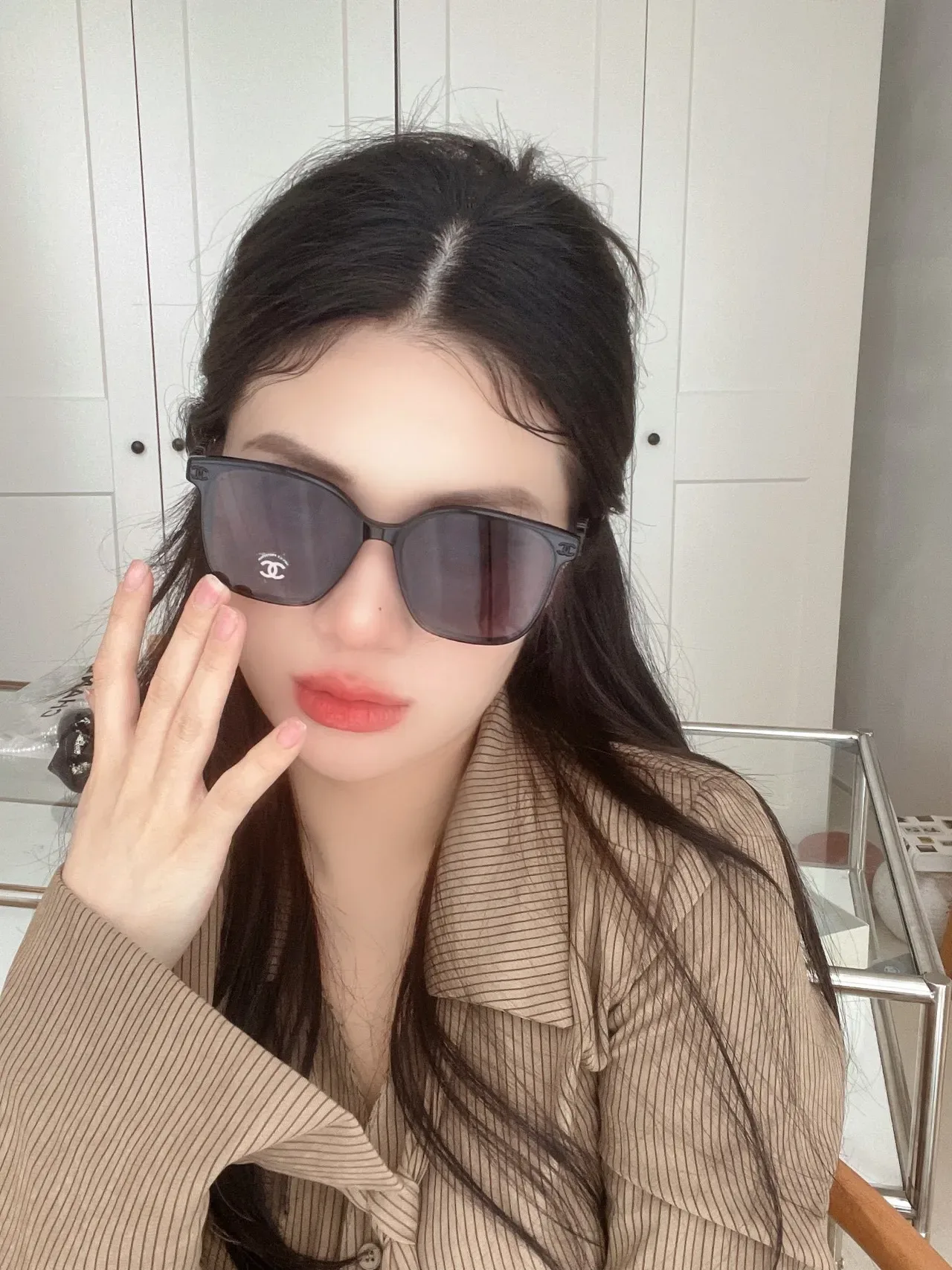 Chanel كات آي أبيض ذهبي سيليويت إطار أسيتات نظارات شمسية 8