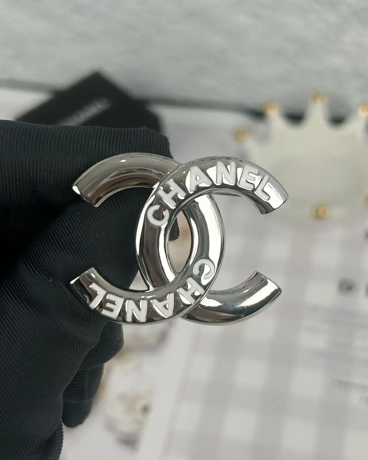 Chanel CC ब्रोच चमकदार चांदी टोन धातु 3
