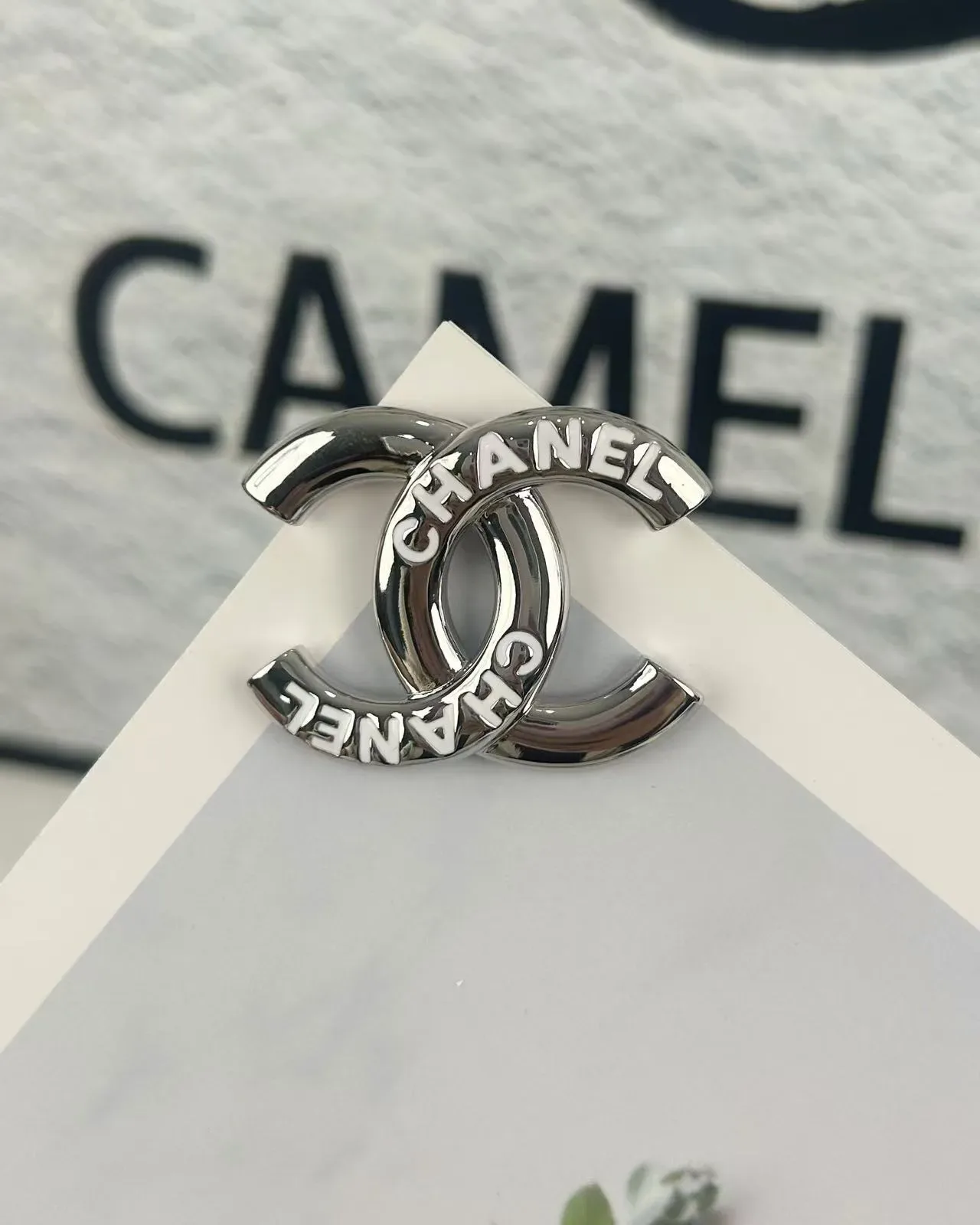 Chanel CC ब्रोच चमकदार चांदी टोन धातु 6