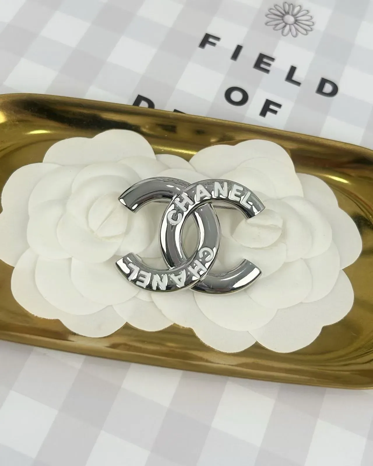 Chanel CC ब्रोच चमकदार चांदी टोन धातु 7