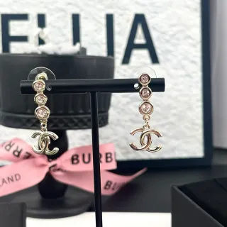 Chanel CC Drop Gold Pink Crystal-Embellished أقراط