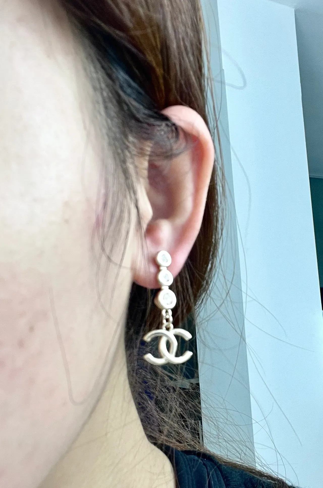 Chanel CC Drop Gold Pink Crystal-Embellished Earrings 3