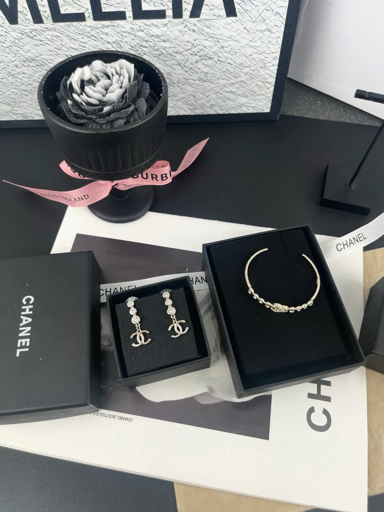 Chanel CC Drop Gold Pink Crystal-Embellished Earrings 4