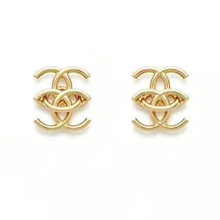 Brincos Chanel CC Dourado Interlocking Logo Metal Polido