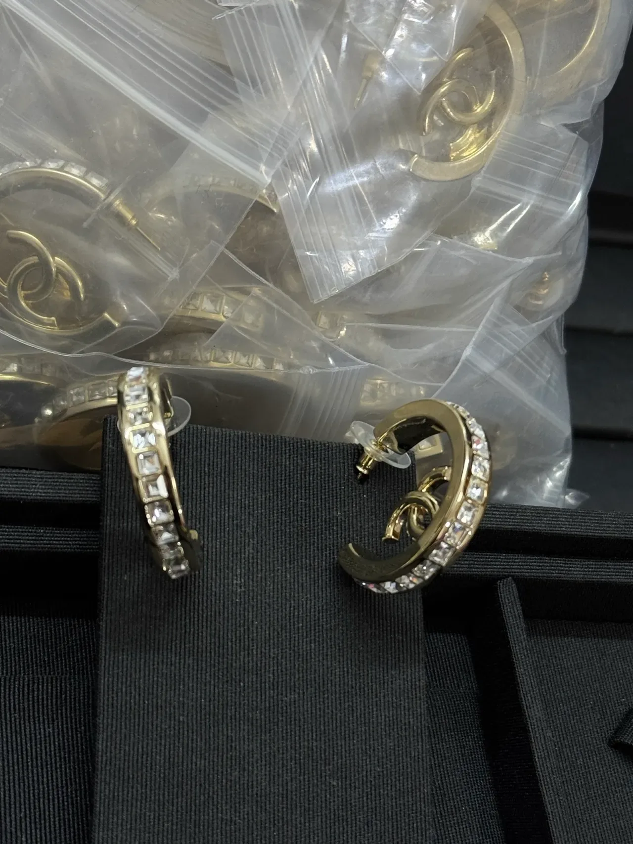 Chanel CC Hoop Crystal-Embellished Gold-Tone Earrings 7