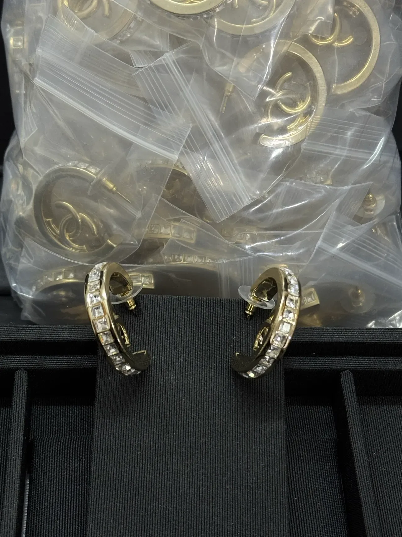Chanel CC Hoop Crystal-Embellished Gold-Tone Earrings 8