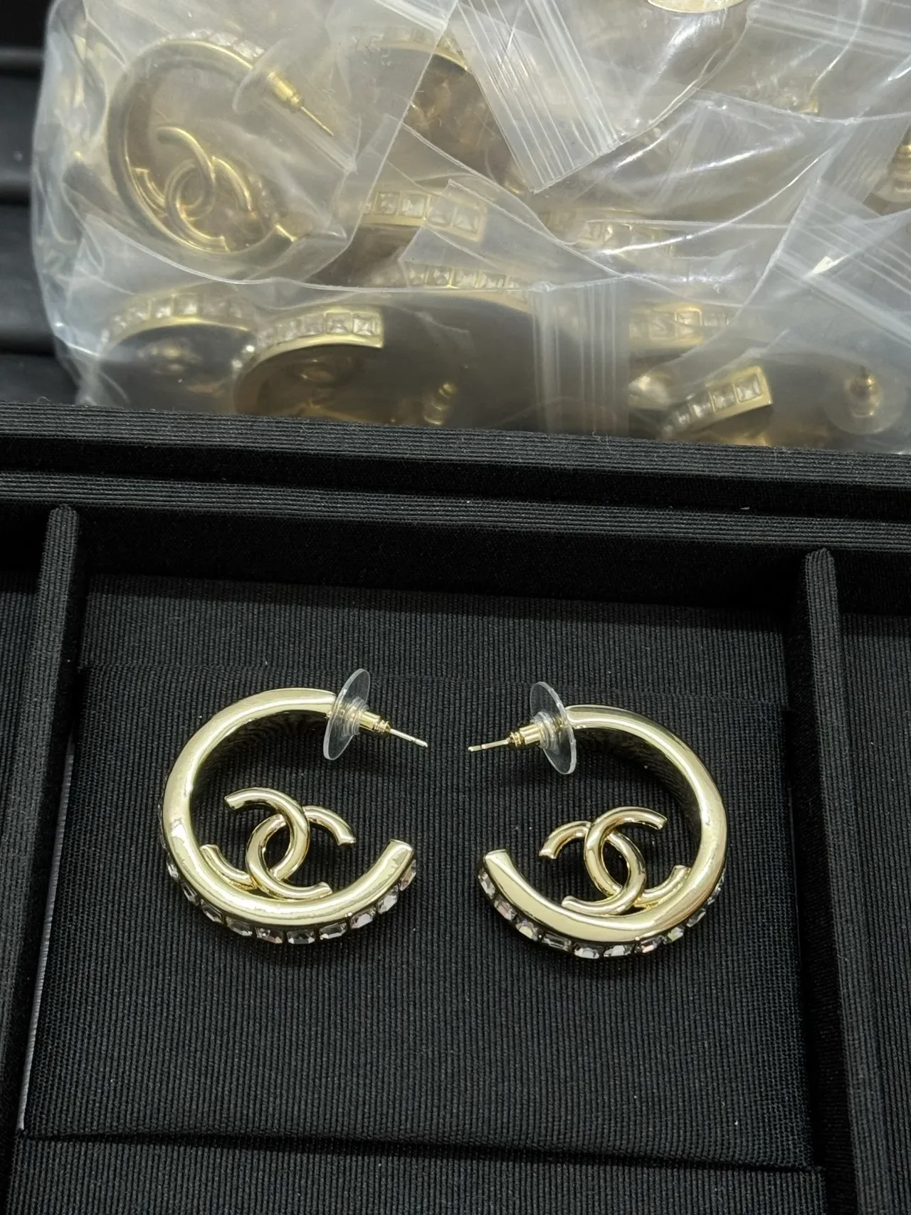 Chanel CC Hoop Crystal-Embellished Gold-Tone Earrings 9