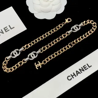 Chanel CC Logo Bracelete Corrente Curb Ouro e Prata Interlocking