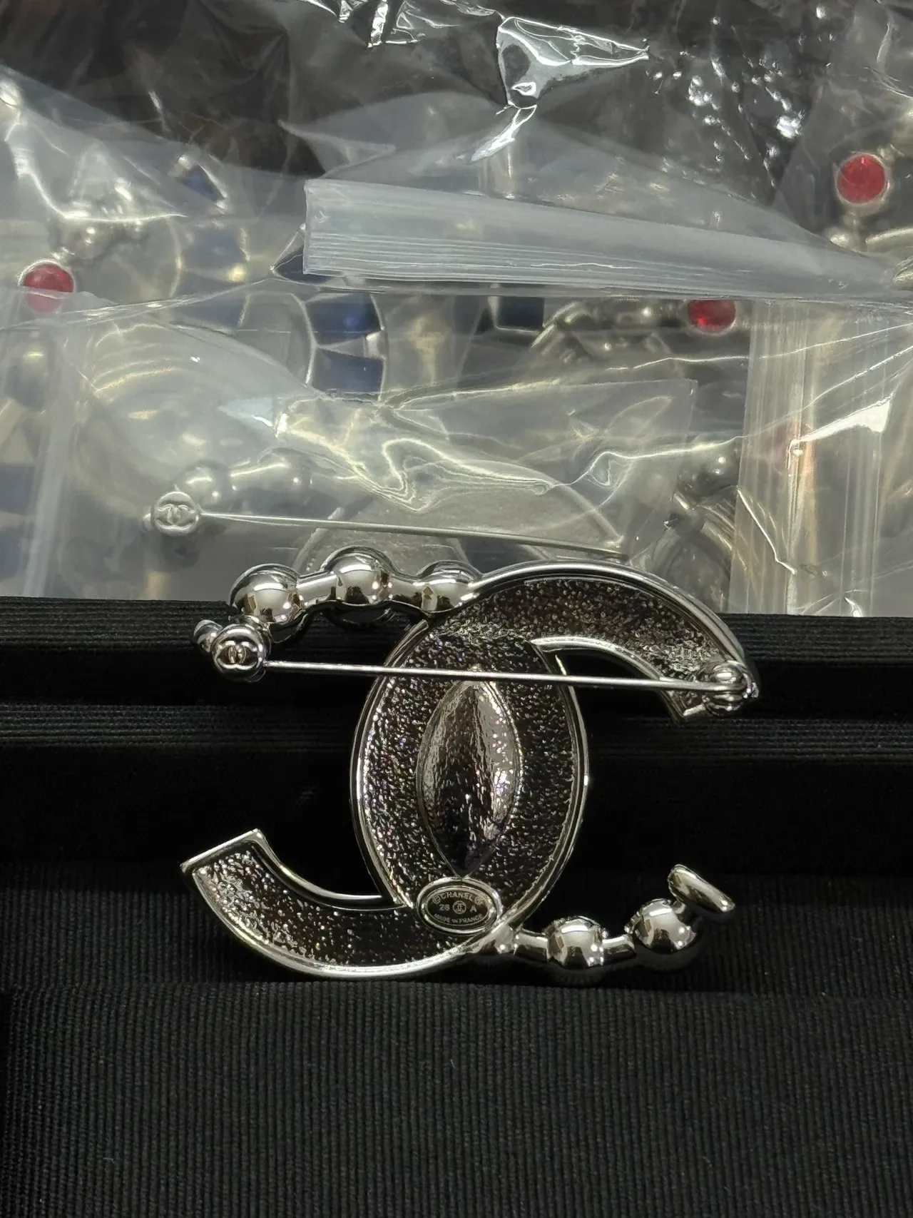 Chanel CC Logo Brooch Gold Blue Metal Interlocking Brooch 2