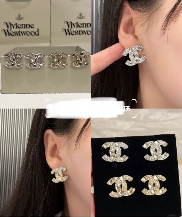 Chanel CC Logo Silver Gold Interlocking Pavé Crystal Embellishment Earrings 7