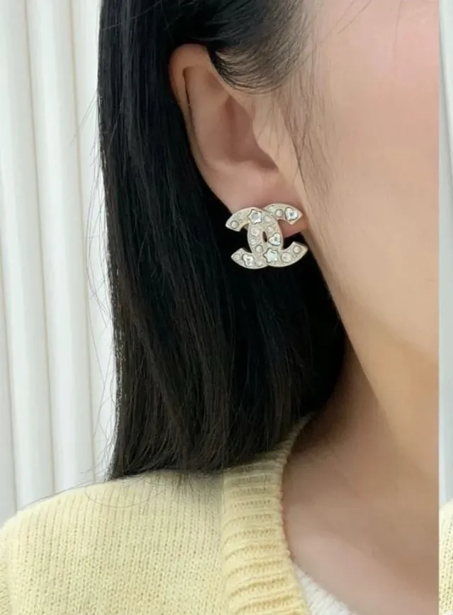 Chanel CC Logo Silver Gold Interlocking Pavé Crystal Embellishment Earrings 11