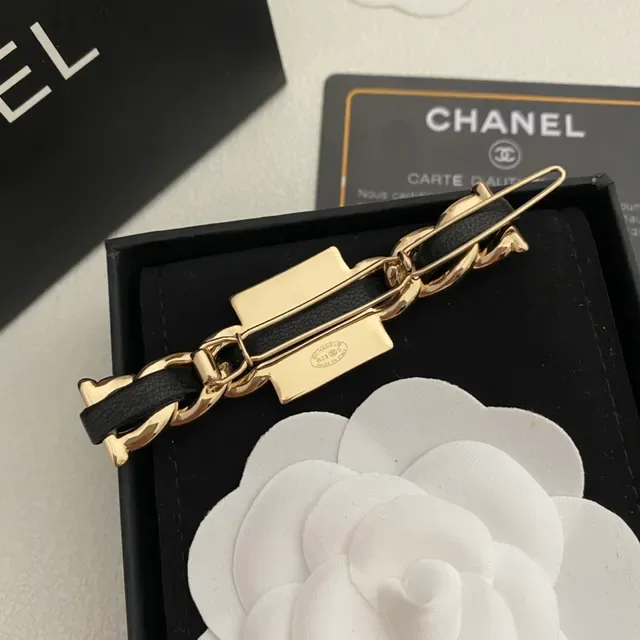 Chanel Chain Link Bracelet Gold Black Curb Leather Strap Bracelet 3