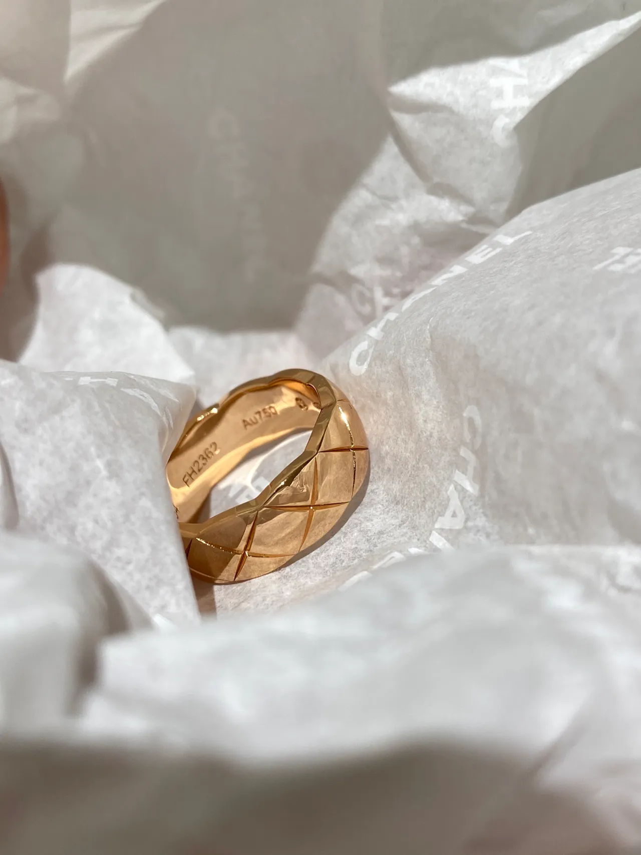 Chanel Coco Crush Banda Oro Plata Acolchada Corte Diamante Pavé-Set Detalle Cristal Anillo 5