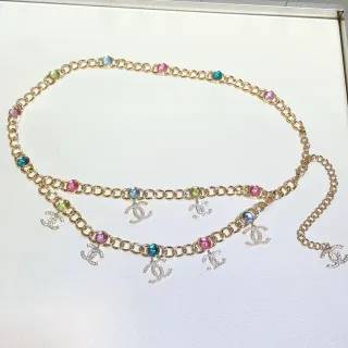 Chanel Gold Multicolor Curb Chain Multicolored Resin Beads Fashion Belt Bag