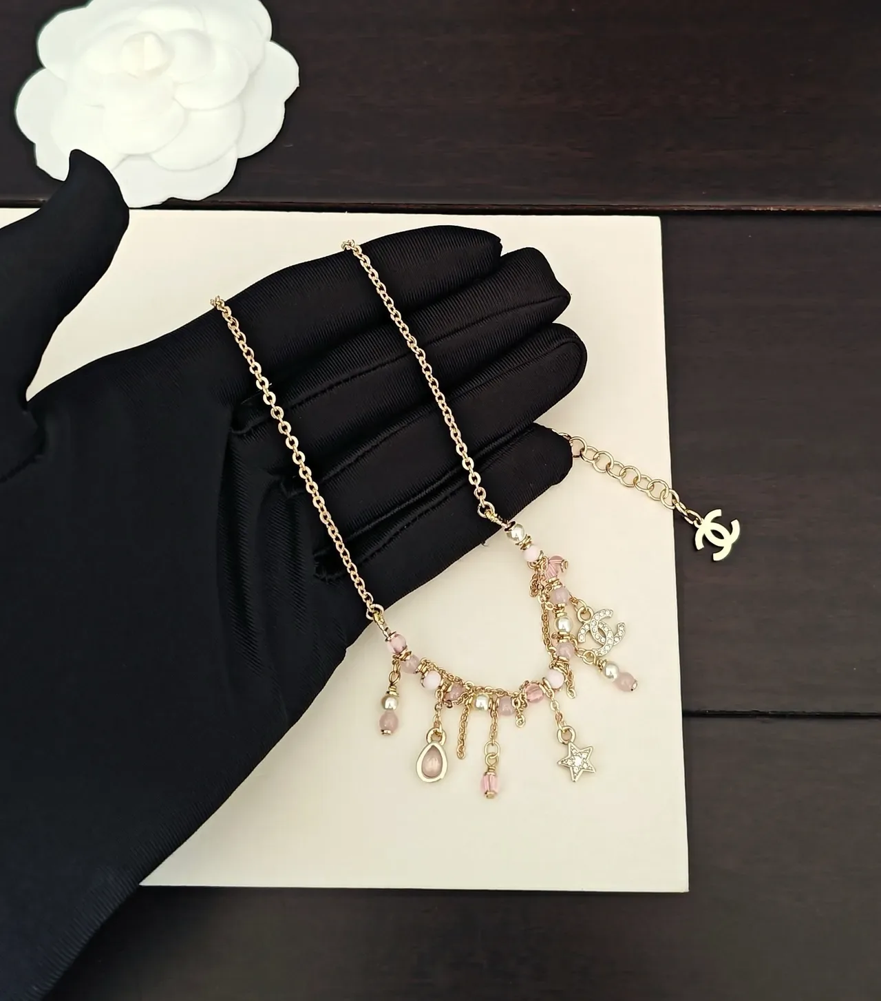 Chanel Gold Pink Chain Multi-Charm Pendant Necklace 2