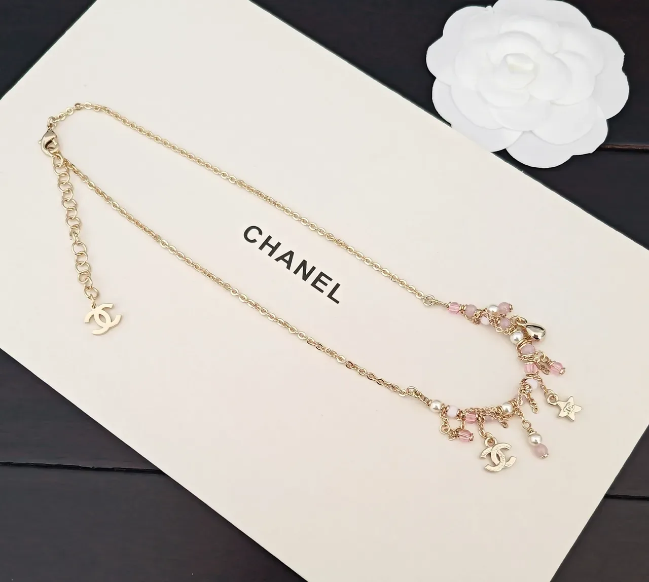 Chanel Gold Pink Chain Multi-Charm Pendant Necklace 3