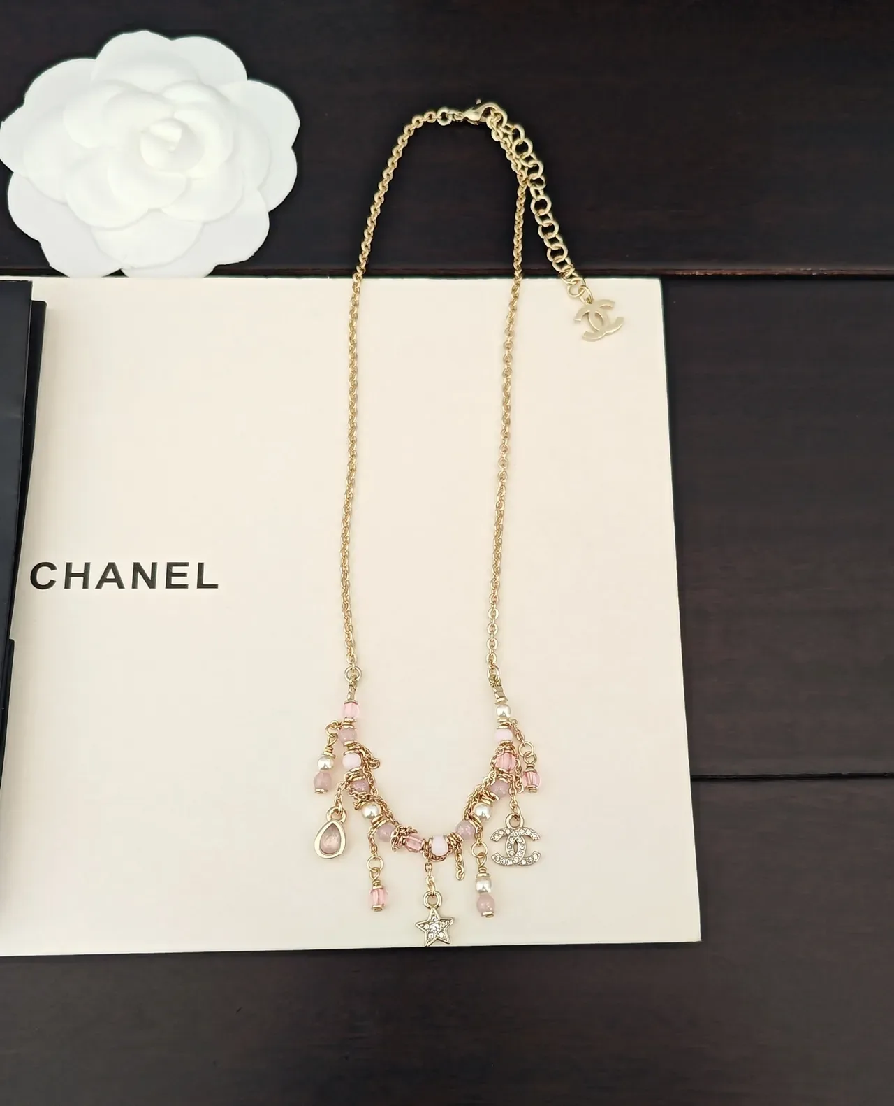 Chanel Gold Pink Chain Multi-Charm Pendant Necklace 5
