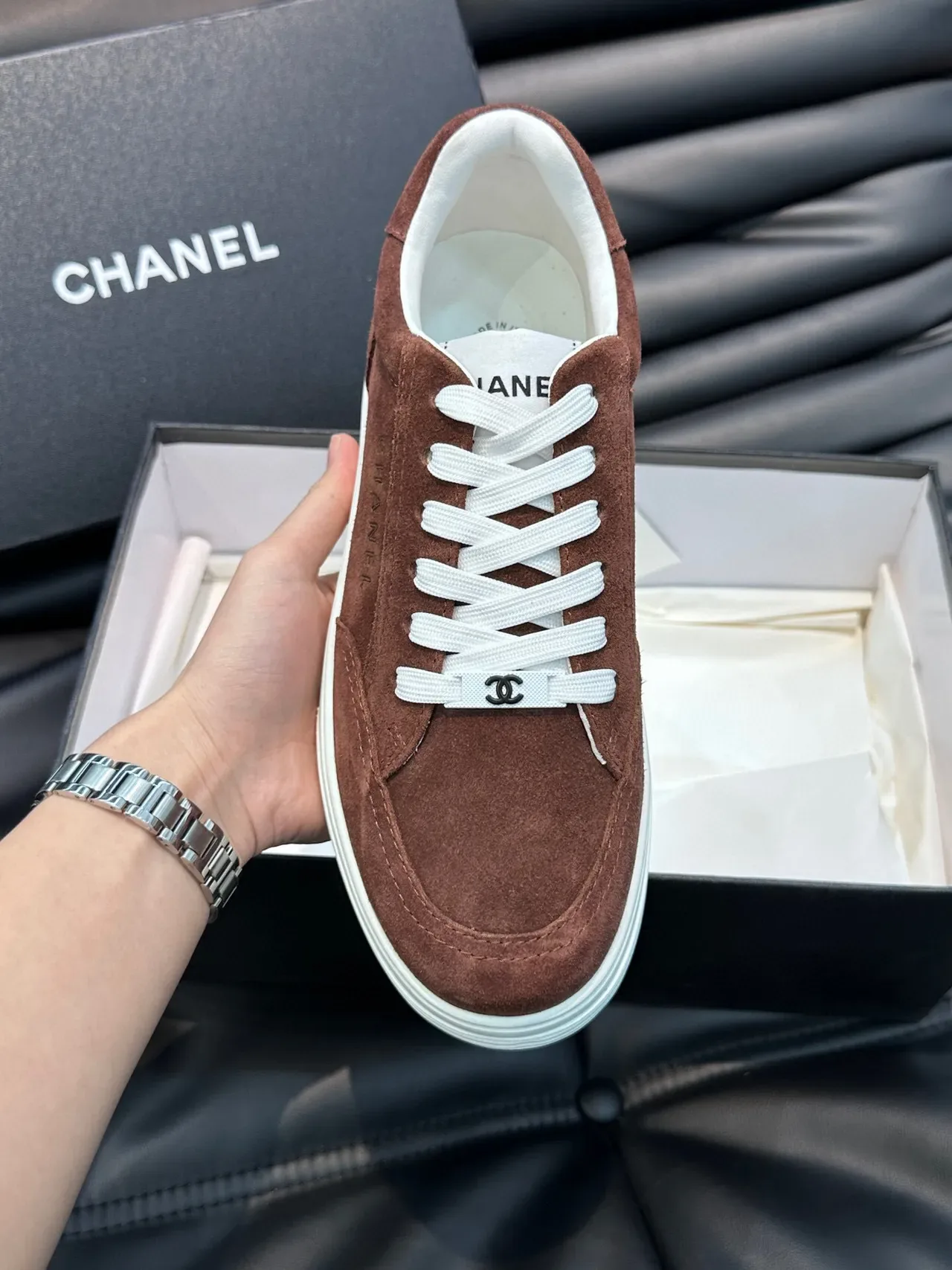 Chanel Lifestyle Sneaker Brown White Suede Upper Laces Lifestyle Sneakers 6