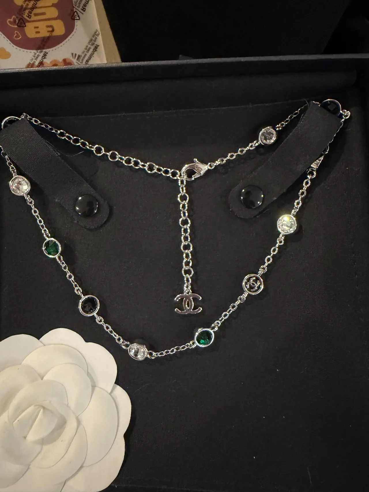 Chanel Multi-Stone Interlocking CC Logo Chain Necklace 8
