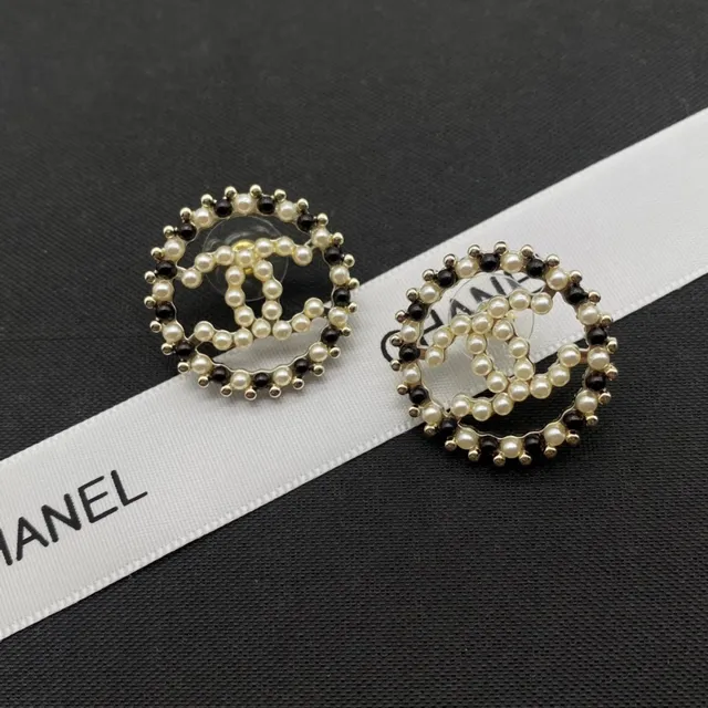 Chanel Pearl and Black Bead CC Logo Stud Earrings 4