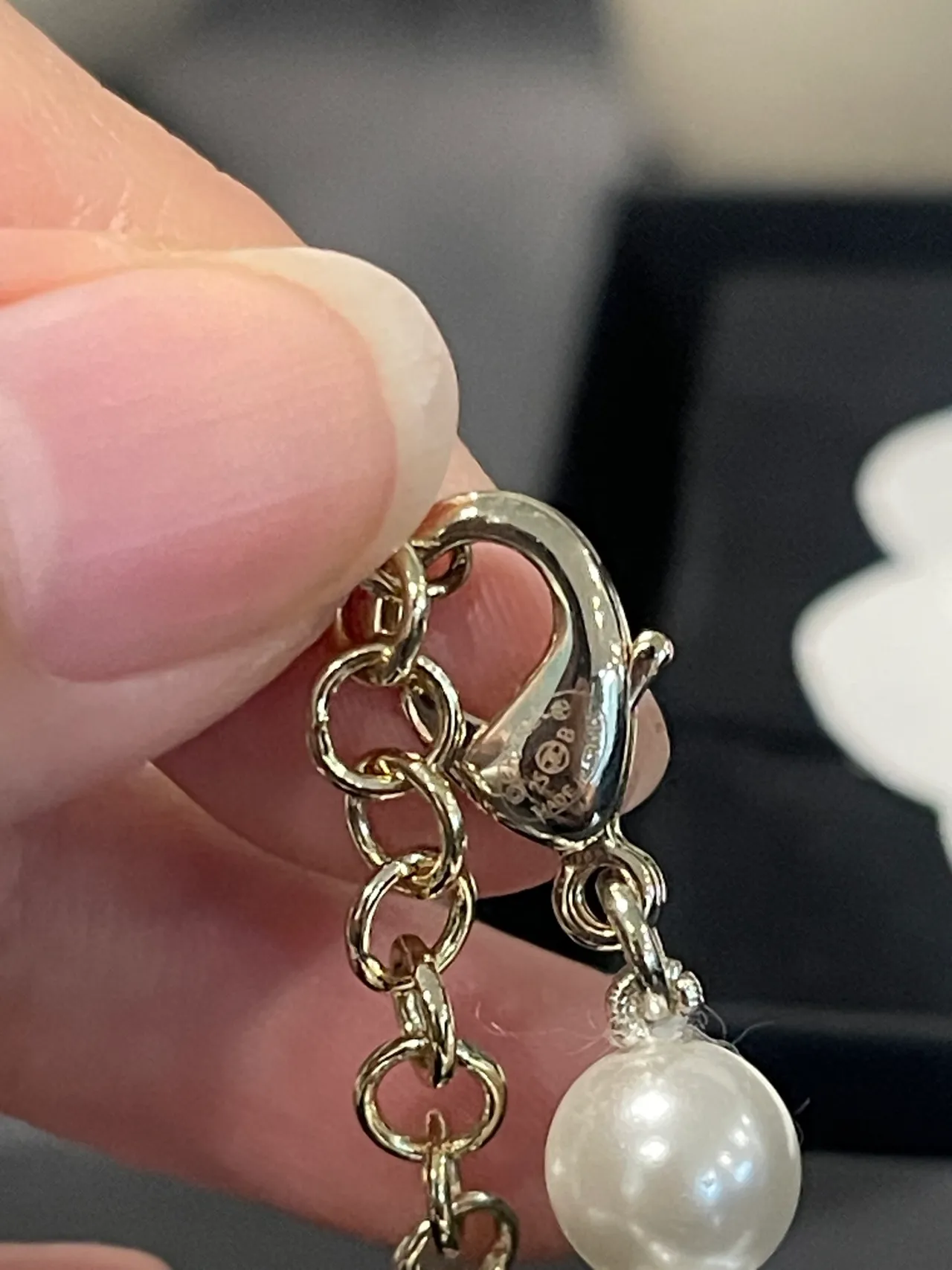 Chanel سوار اللؤلؤ أبيض ذهب أكسنت قلب-كريستال سوار 2