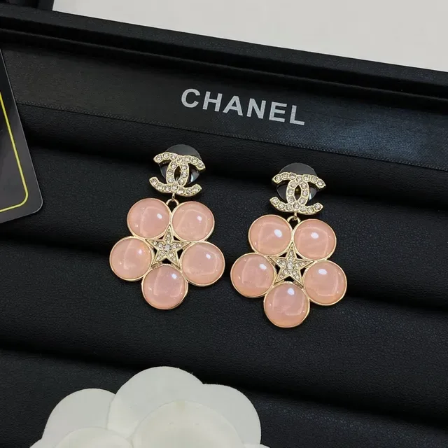 Chanel Pink Beige Floral Cluster Cabochon Stone Earrings 5