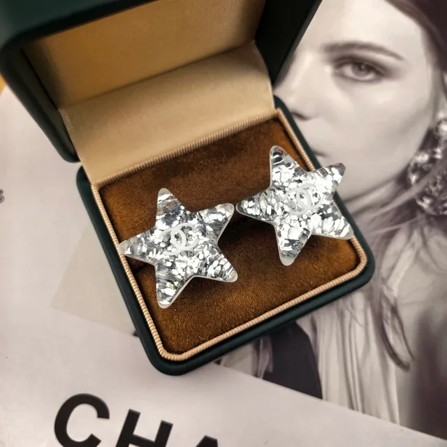 Chanel Star Silver Transparent Glitter-Resin Earrings 3