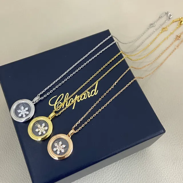Chopard Gold Silver Rotating Locket Pendant Snowflake Diamond Motif Necklace 2