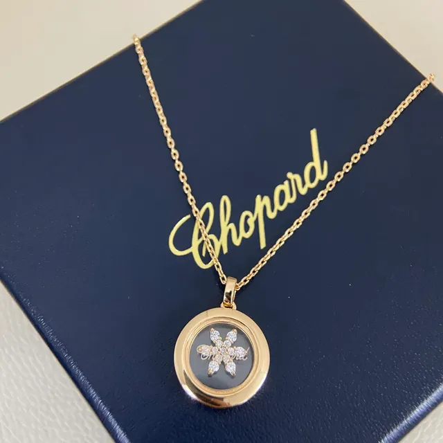 Chopard Gold Silver Rotating Locket Pendant Snowflake Diamond Motif Necklace 4