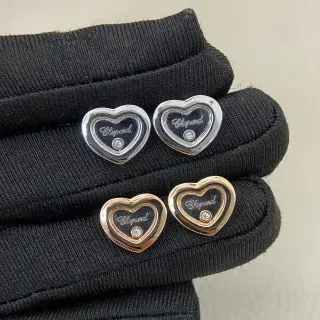 Chopard Happy Hearts Heart-Shaped Enamel and Diamond Stud Earrings