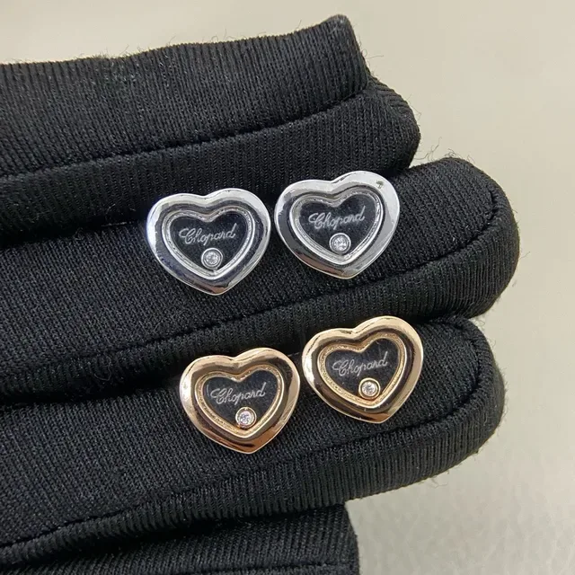 Chopard Happy Hearts Heart-Shaped Enamel and Diamond Stud Earrings 2