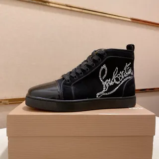 Christian Louboutin Baskets Lifestyle Noires en Daim et Cuir Verni Hautes