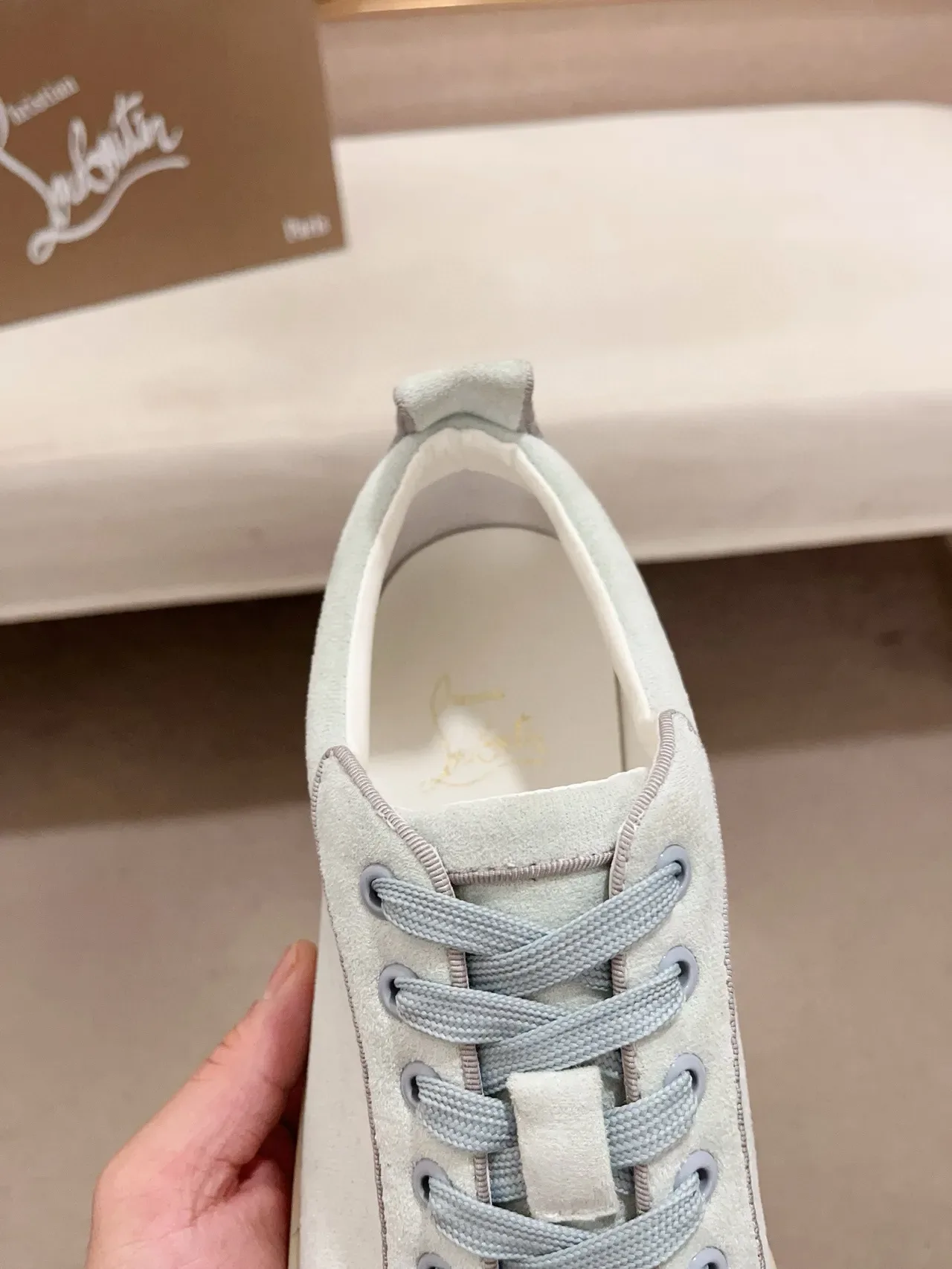 Christian Louboutin Blue Beige Spiked Toe Cap Suede Upper Lifestyle Sneakers 6