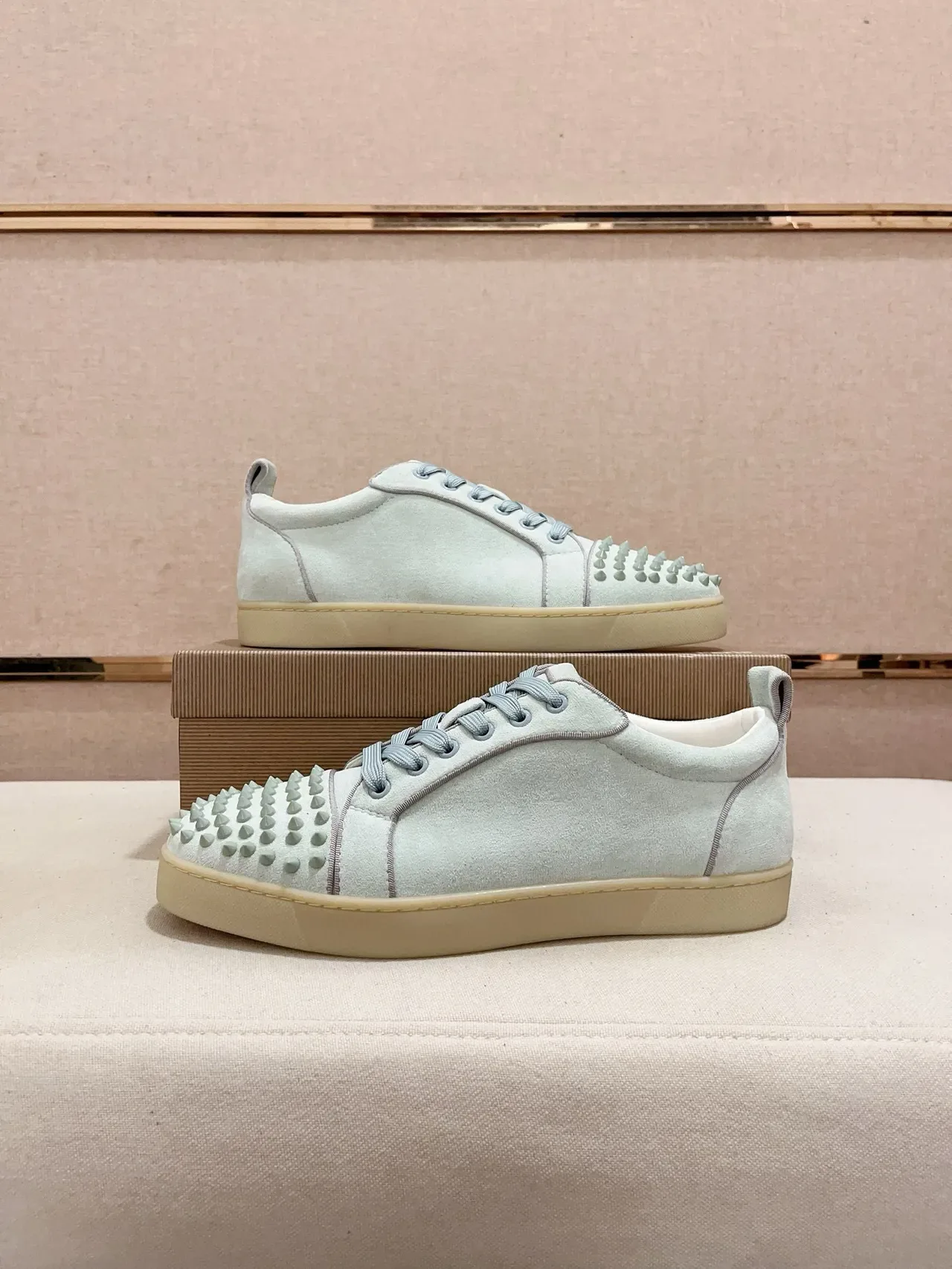 Christian Louboutin Blue Beige Spiked Toe Cap Suede Upper Lifestyle Sneakers 7