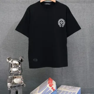 Chrome Hearts गोलाकार लोगो काली ग्राफिक टी-शर्ट