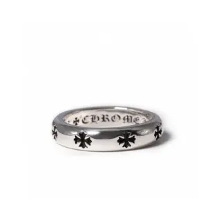 Chrome Hearts क्रॉस बैंड रिंग सिल्वर काला पॉलिश्ड मोटिफ्स रिंग