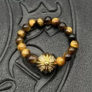 Pulseira Chrome Hearts Cross Bead Marrom Prata Olho de Tigre 5