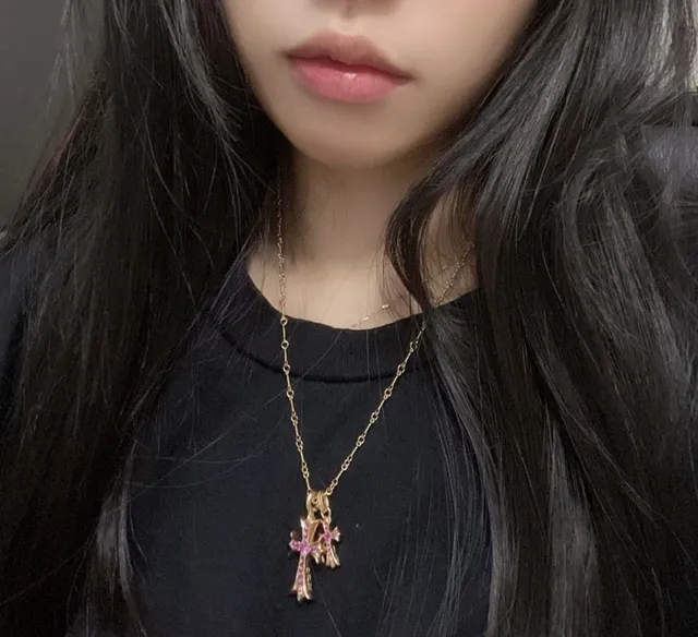 Chrome Hearts Croix Or Rose Chaîne à Maillons Pendants Doubles Collier 3