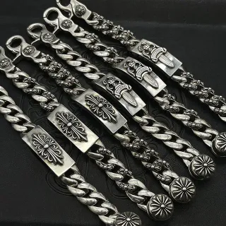 Chrome Hearts Cross & Sword Heavy Curb Chain Silver Bracelets