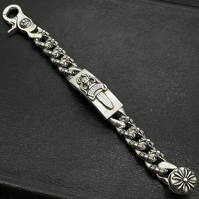 Chrome Hearts क्रॉस और तलवार भारी कर्ब चेन चांदी के कंगन 3