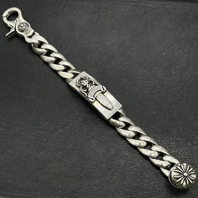 Chrome Hearts क्रॉस और तलवार भारी कर्ब चेन चांदी के कंगन 5