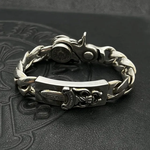 Chrome Hearts क्रॉस और तलवार भारी कर्ब चेन चांदी के कंगन 7