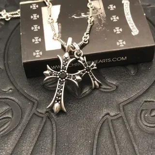 Chrome Hearts Double Cross काला पावे पेंडेंट नेकलेस